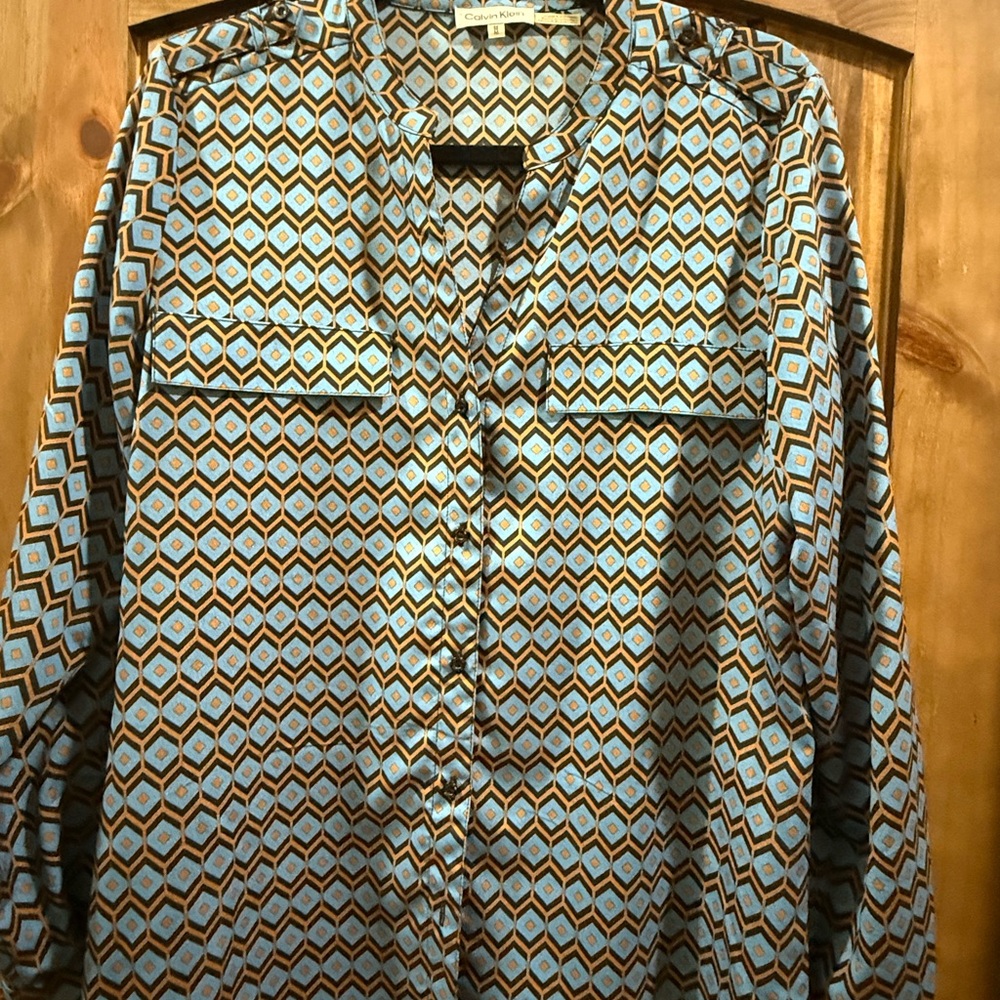 Calvin Klein Blue and Brown Geometric Shirt
